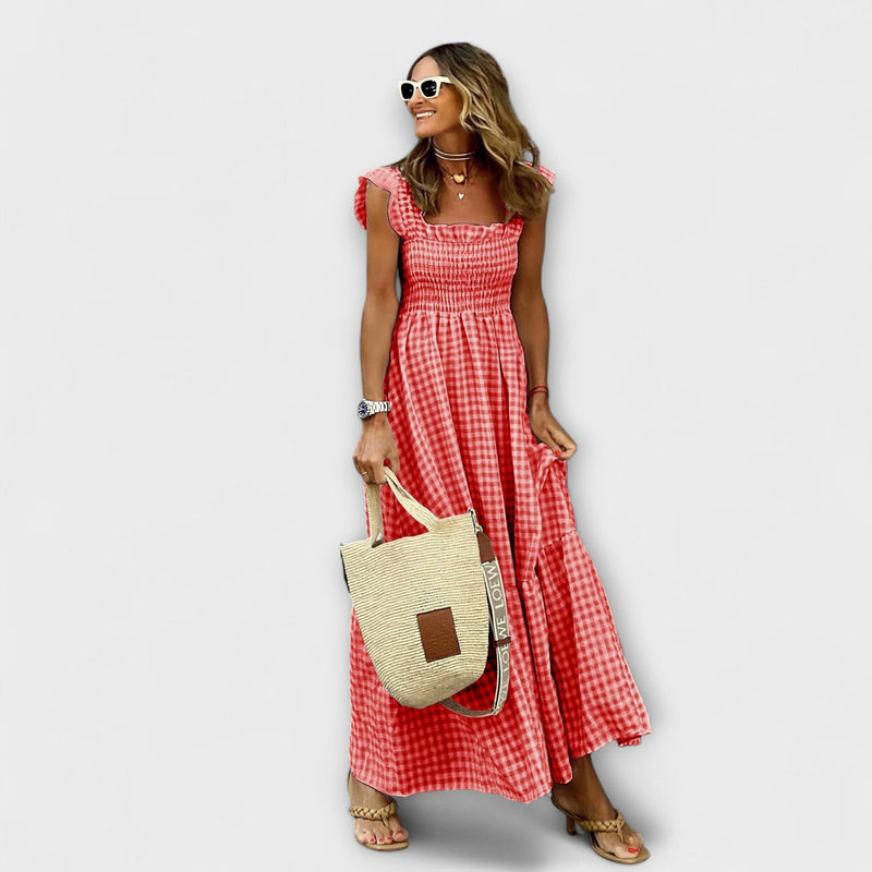 Elara – Smocked Gingham Maxi Dress