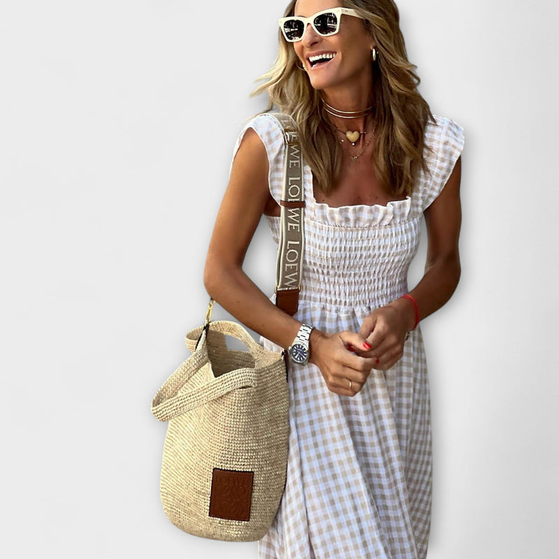 Elara – Smocked Gingham Maxi Dress