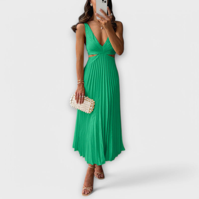 Elegant Midi Evening Dress with Pleats