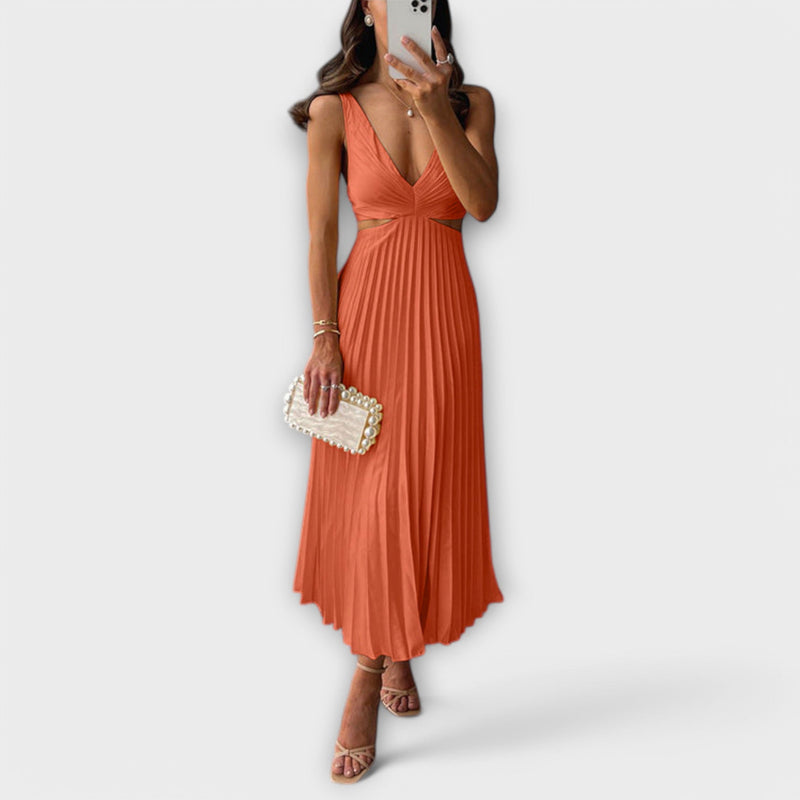 Elegant Midi Evening Dress with Pleats