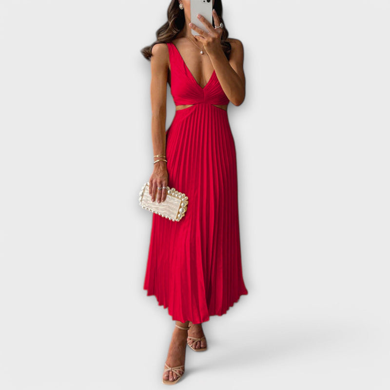 Elegant Midi Evening Dress with Pleats