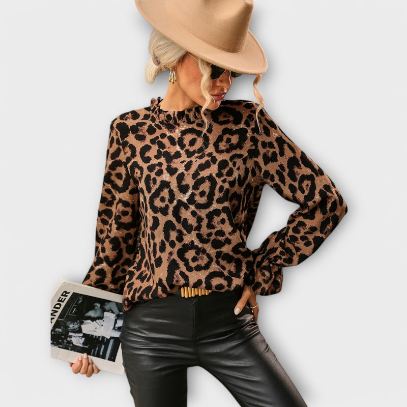 Kayla™ Leopard Blouse with Pleated Collar