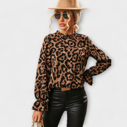 Kayla™ Leopard Blouse with Pleated Collar