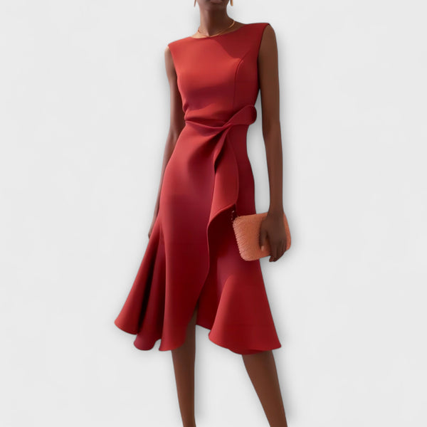 Aveline – Sculpted Ruffle Midi Dress