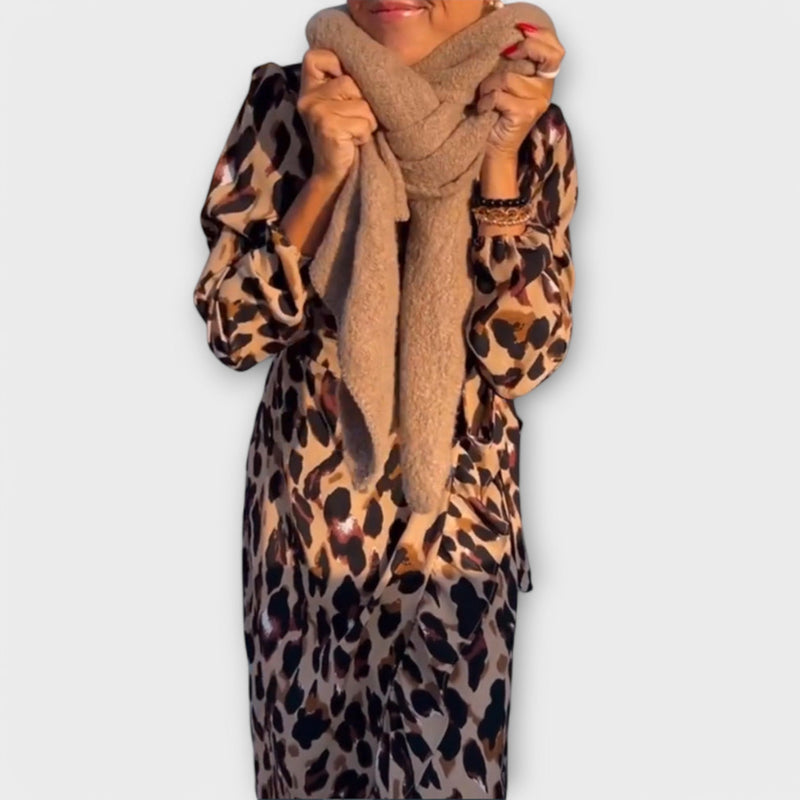 Lena™ Leopard Print V-Neck Dress