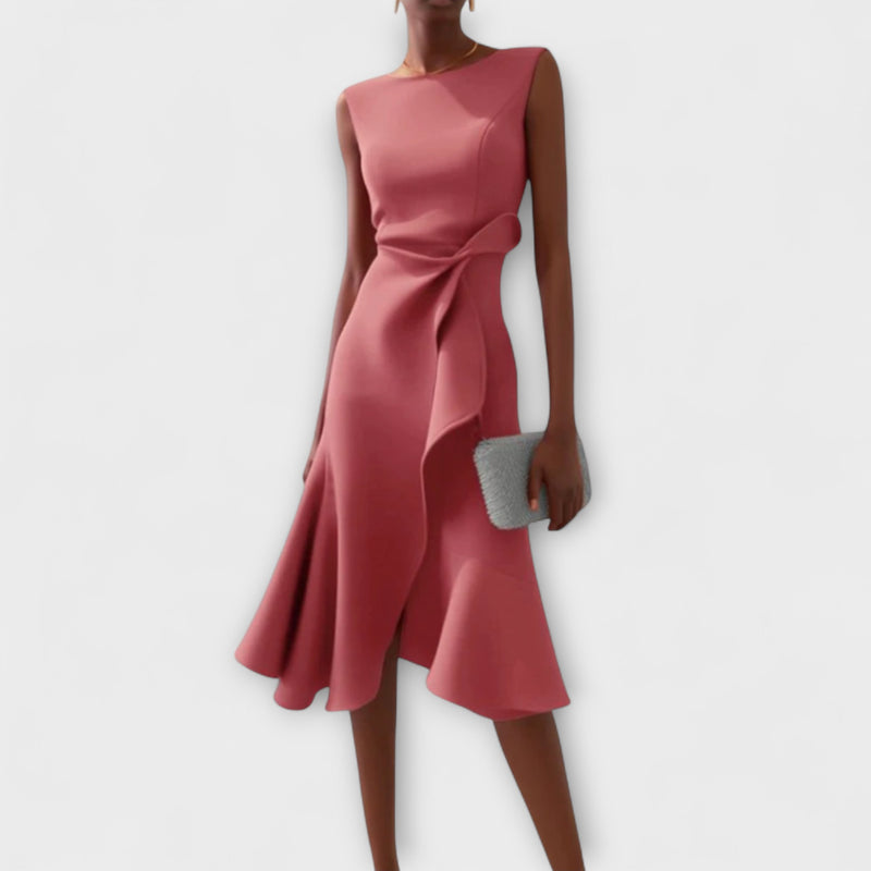 Aveline – Sculpted Ruffle Midi Dress