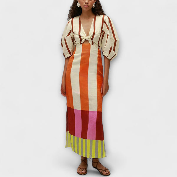 Kaya - Maxi Dress with Front Cut-Out and Puff Sleeves