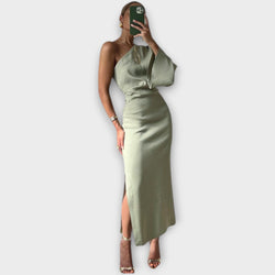 Elara™ Asymmetrical Satin Dress