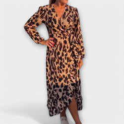 Lena™ Leopard Print V-Neck Dress