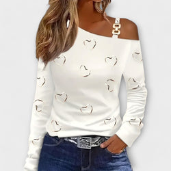 Evelyn™ Casual Long-Sleeve Top with Heart Print