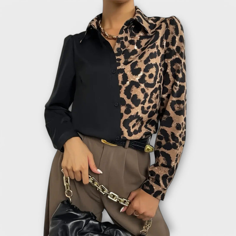 Vera™ Stylish Blouse with Button Closure and Leopard Print