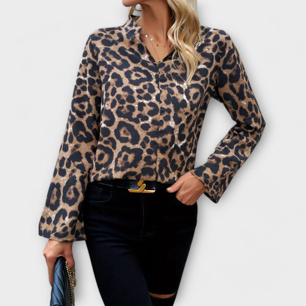 Tami™ Casual Leopard Print Blouse with Knotted Neckline